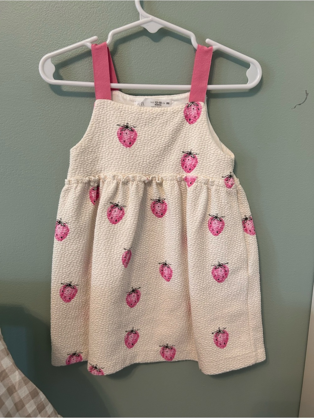 Zara Cream Sundress with Pink Strawberry Print and Pink Straps